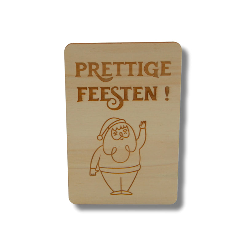 Houten kaart: Prettige feesten kerstman
