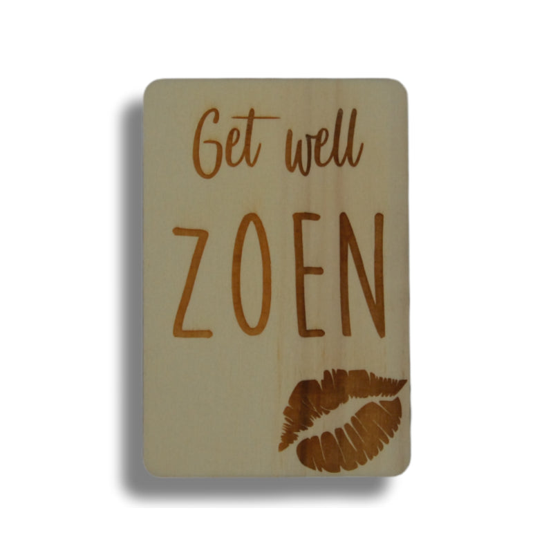 Houten kaart: Get well zoen (lippen)