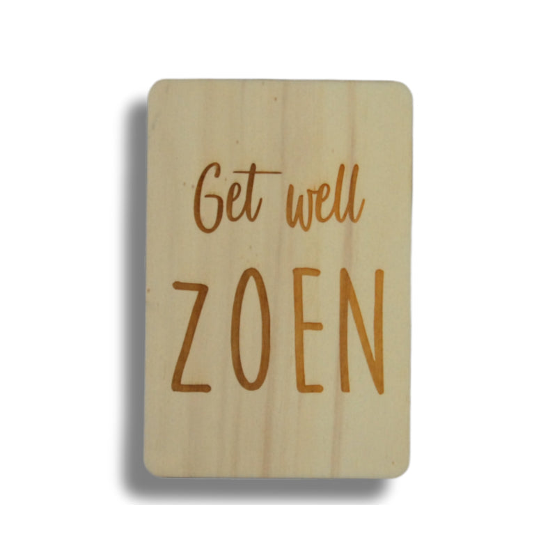 Houten kaart: get well zoen