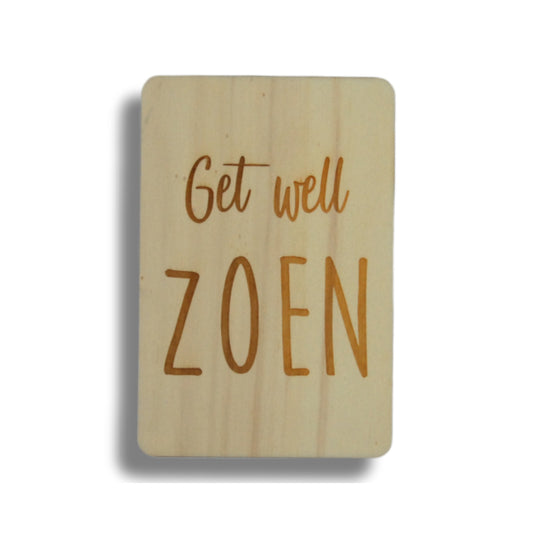 Houten kaart: get well zoen